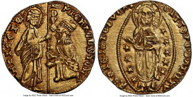 Venice. Michael Steno gold Ducat ND (1400-1413) MS64 NGC, Fr-1230. 3.29gm. MIChAЄL • STЄN' | • S | • M | • V | Є | N | Є | T | I, Doge kneeling before...