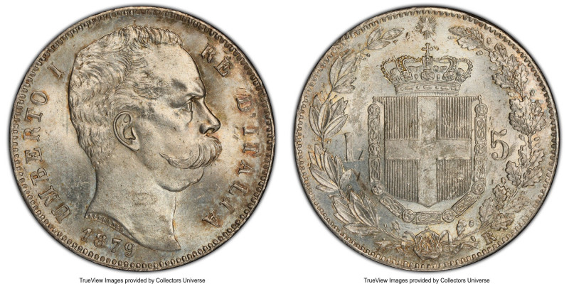 Umberto I 5 Lire 1879-R MS63 PCGS, Rome mint, KM20. An attractive example of thi...