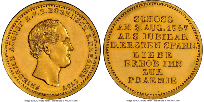 Saxony. Friedrich August II gold Proof Medallic Ducat 1847-Dated (1870) PR62 Cam...