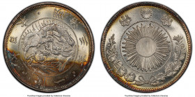 Meiji Yen Year 3 (1870) MS64 PCGS, KM-Y5.1, JNDA 01-9. Type 1 with border. Wholly velveteen appearances abound this near-gem survivor, and perhaps a t...