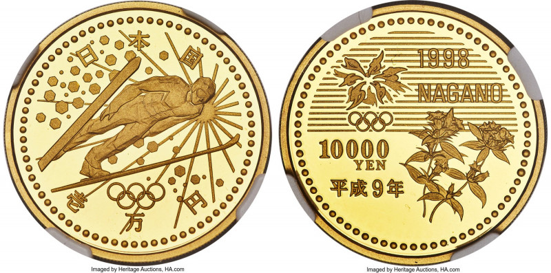 Heisei gold Proof 10000 Yen Year 9 (1997) PR70 Ultra Cameo NGC, KM-Y116. Mintage...