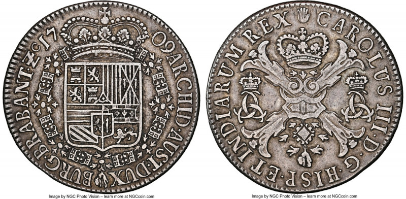Brabant. Archduke Charles as Charles III Patagon 1709 AU50 NGC, Anvers mint, KM1...