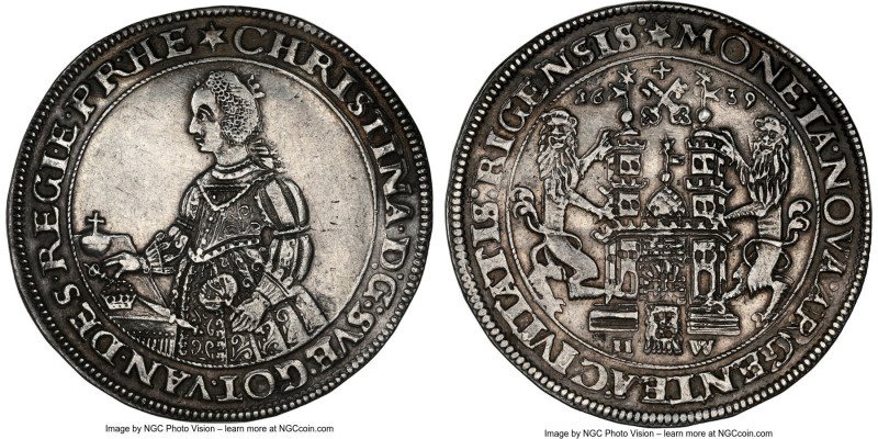 Riga - Swedish Occupation. Christina Riksdaler 1639 XF Details (Mount Removed, T...