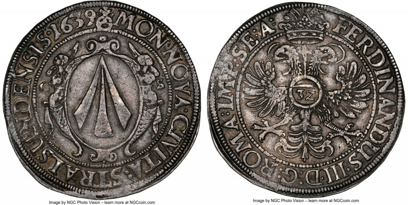 Stralsund - Swedish Occupation. Christina Taler 1639-CS AU55 NGC, KM100, Dav-583...