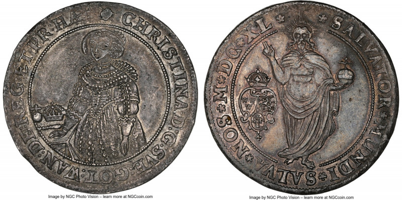 Christina Riksdaler 1640 AU58 NGC, KM169, Dav-4523. "Reg" variety. Positioned as...