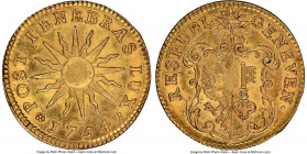 Geneva. Canton gold Pistole 1754 MS65 NGC, KM77, Fr-262, HMZ2338c. Plain Rays variety. Tied for the highest position on NGC's census of this elusive a...