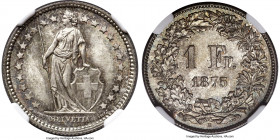 Confederation Franc 1875-B MS67 NGC, Bern mint, KM24. A conditionally scarce issue, presenting premium gem surfaces with highly lustrous fields and a ...