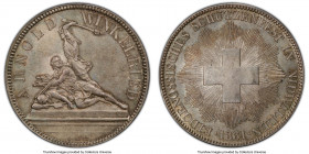 Confederation "Nidwalden Festival" 5 Francs 1861 MS65 PCGS, KM-XS6. Mintage: 6,000. A lustrous gem, showing glossy fields and a light cabinet tone. 

...