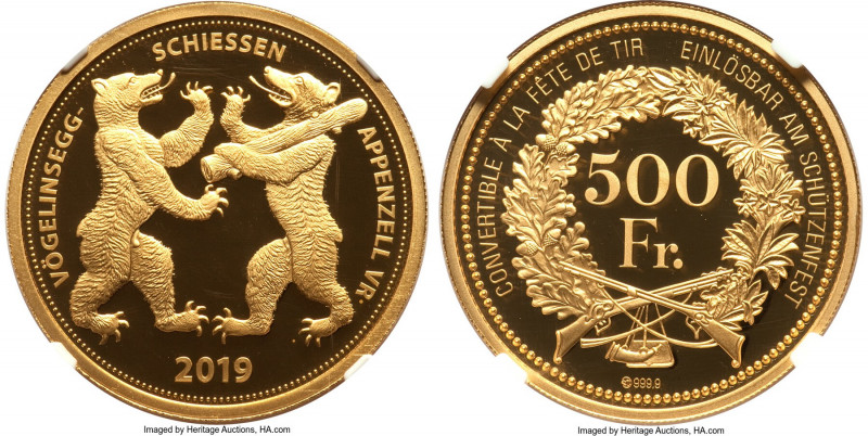 Confederation gold Proof "Vögelinsegg-Appenzell Shooting Festival" 500 Francs 20...