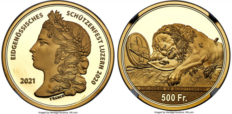 Confederation gold Proof "Lucerne Shooting Festival" 500 Francs 2021 PR69 Ultra ...