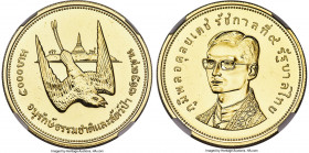 Rama IX gold "White-Eyed River Martin" 5000 Baht BE 2517 (1974) MS66 NGC, Royal mint, KM-Y104. Struck as part of the Conservation Series, featuring th...