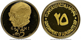 Ajman. Rashid Bin Hamad al-Naimi gold Proof "Mahatma Gandhi" 25 Riyals ND (1970) PR67 Ultra Cameo NGC, cf. KM32, KM33, KM35 (indistinguishable by desc...