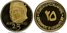 Ajman. Rashid Bin Hamad al-Naimi gold Proof "Albert Luthuli" 25 Riyals ND (1970) PR67 Ultra Cameo NGC, KM35, Fr-14. Men of Peace series. Brilliant gem...