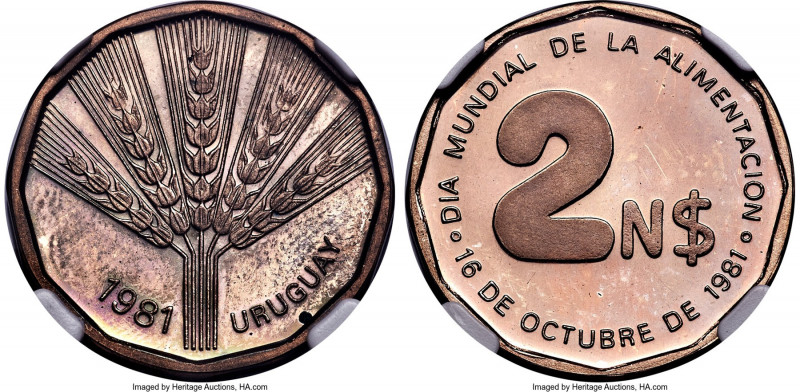 Republic copper Proof "World Food Day" 2 Nuevos Pesos 1981 PR64 Red and Brown NG...