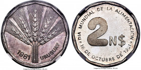 Republic silver Proof "World Food Day" 2 Nuevos Pesos 1981 PR64 Ultra Cameo NGC, KM-PnA113. Details of lilac shadows and electric bursts of violet vis...