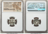 CALABRIA. Tarentum. Ca. 281-240 BC. AR stater or didrachm (23mm, 6.43 gm, 10h). NGC VF 4/5 - 3/5. De-, Sy- and Lykinos, magistrates, ca. 272-240 BC. N...