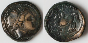 MACEDONIAN KINGDOM. Philip II (359-336 BC). AE unit (18mm, 1h). Choice VF. Uncertain mint in Macedonia. Head of Apollo right, wearing taenia / ΦIΛIΠΠO...