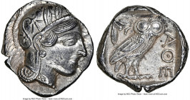 ATTICA. Athens. Ca. 440-404 BC. AR tetradrachm (25mm, 17.18 gm, 10h). NGC Choice AU 5/5 - 3/5. Mid-mass coinage issue. Head of Athena right, wearing e...