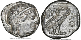 ATTICA. Athens. Ca. 440-404 BC. AR tetradrachm (23mm, 17.18 gm, 7h). NGC Choice AU 4/5 - 4/5. Mid-mass coinage issue. Head of Athena right, wearing ea...