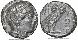 ATTICA. Athens. Ca. 440-404 BC. AR tetradrachm (23mm, 17.17 gm, 3h). NGC AU 5/5 - 3/5, edge cut. Mid-mass coinage issue. Head of Athena right, wearing...