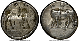 MYSIA. Parium. Ca. 4th century BC. AR hemidrachm (14mm, 12h). NGC VF, brockage. Brockage of reverse / ΠA-PI, bull standing left on ground line, head r...