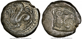 TROAS. Assus. Ca. 500-450 BC. AR drachm (15mm, 6h). NGC Choice XF, edge crimp. Griffin springing left / Head of lion right within incuse square. BMC 1...
