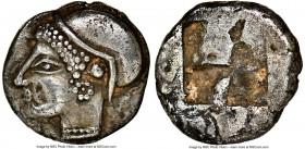IONIA. Phocaea. Ca. late 6th-early 5th centuries BC. AR diobol (10mm, 1.34 gm). NGC Choice AU 5/5 - 3/5, light scuff. Archaic-style female head left, ...