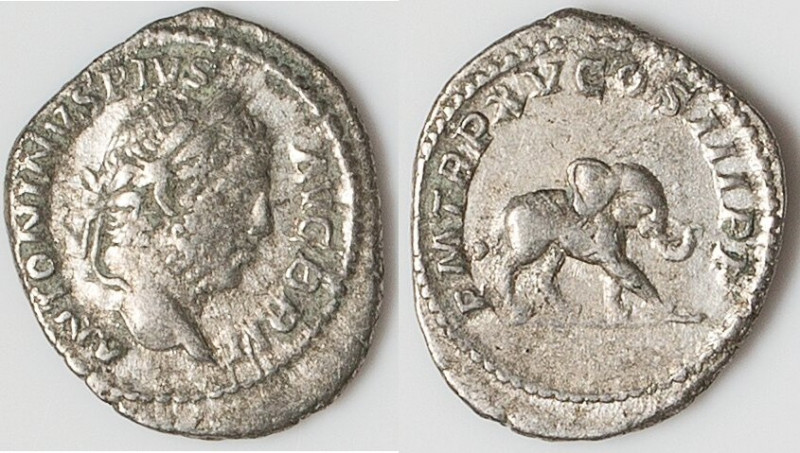 Caracalla, as Augustus (AD 198-217). AR denarius (20mm, 3.02 gm 1h). Choice VF, ...