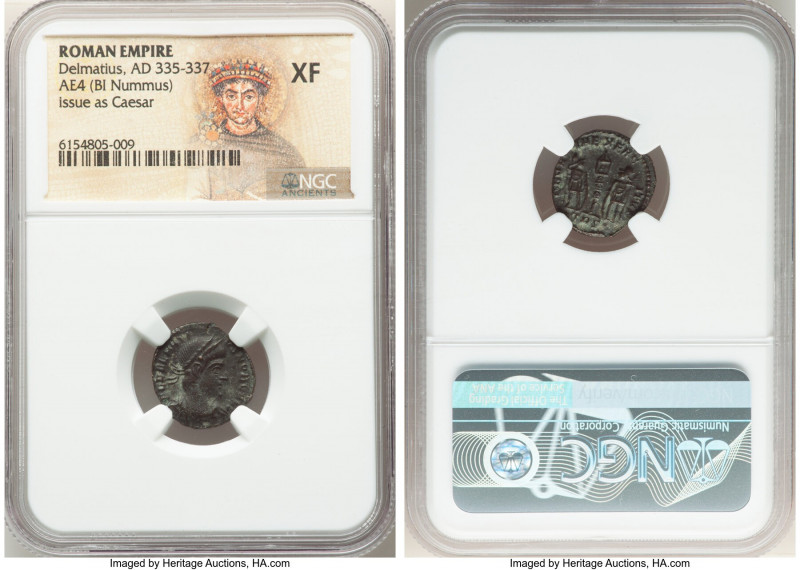 Delmatius (AD 335-337). AE 3/4 or BI nummus (21mm, 7h). NGC XF. Siscia, AD 335-3...