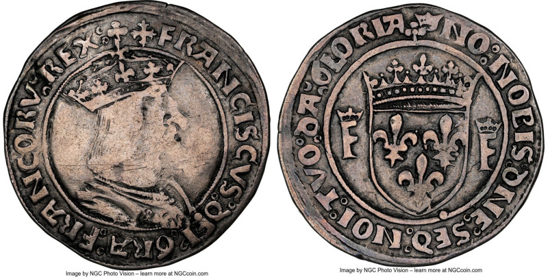 François I Teston ND (1515-1547) F15 NGC, Lyon mint, Dup-810. 9.30gm. +FRANCISCV...