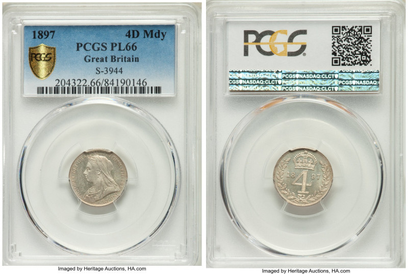 Victoria 4-Piece Certified Prooflike Maundy Set 1897 PCGS, 1) Penny - PL66, KM77...