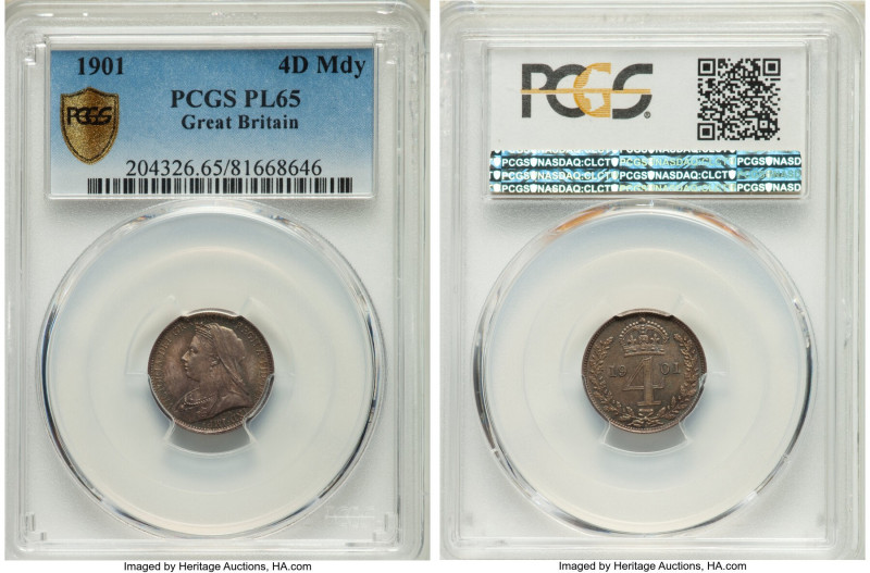 Victoria 4-Piece Certified Prooflike Maundy Set 1901 PCGS, 1) Penny - PL66, KM77...