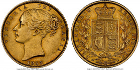 Victoria gold Sovereign 1855 AU58 NGC, KM736.1, S-3852D. Incuse "W.W." type. Lovely orange-peel toning. AGW 0.2355 oz. From the Amber Collection 

HID...