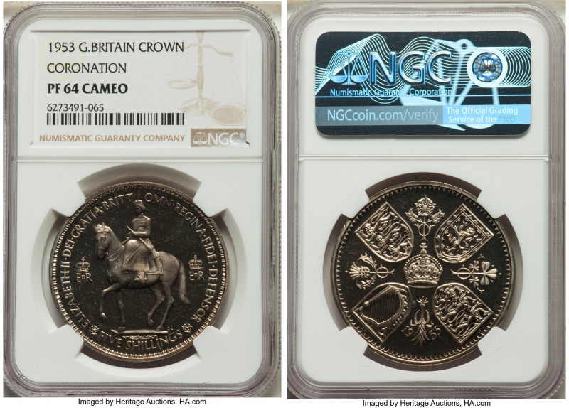 Elizabeth II Proof Crown 1953 PR64 Cameo NGC, KM894, S-4136. Coronation Crown. P...