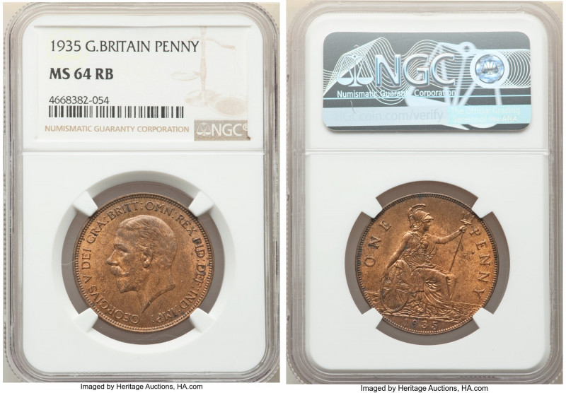 3-Piece Lot of Certified Assorted Pennies NGC, 1) George V Penny 1935 - MS64 Red...