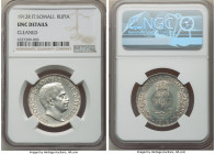 Italian Colony. Vittorio Emanuele III Rupia 1912-R UNC Details (Cleaned) NGC, Rome mint, KM6. Peach tone lightly dusting the recessed surfaces. 

HID0...
