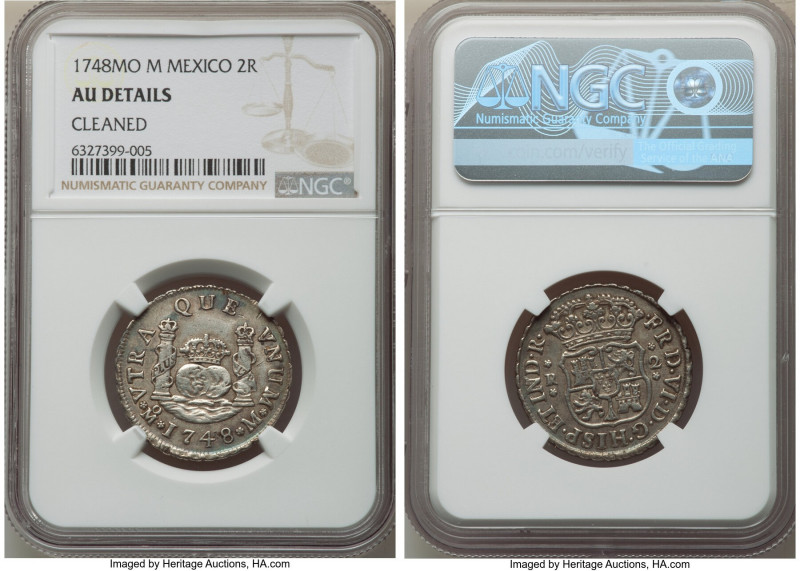 Ferdinand VI 2 Reales 1748 Mo-M AU Details (Cleaned) NGC, Mexico City mint, KM86...