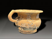 ceramic squat jug, Greek period circa 500 - 300 BC piainted in black
Diameter: 10.1 cm