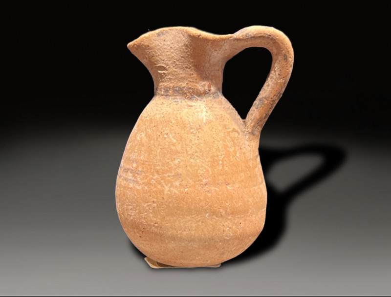 ceramic oil jug with trefoil mouth, Cypriot period circa 700 BC painted with bla...