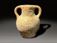 Ceramic red slip wine unfora from the iron age circa 1200 – 800 BC
Height: 9.3 cm