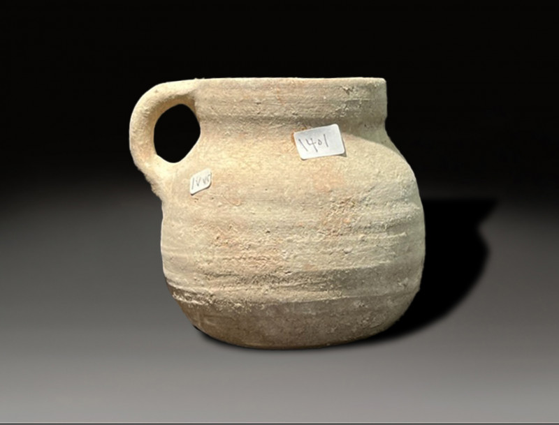 Ceramic jug with handle from the iron age period circa 1200 – 800 BC
Height: 12...