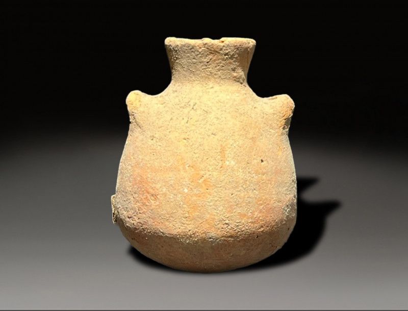 Ceramic oil pilgrim flask or pilgrim flask from the iron age with two holes for ...