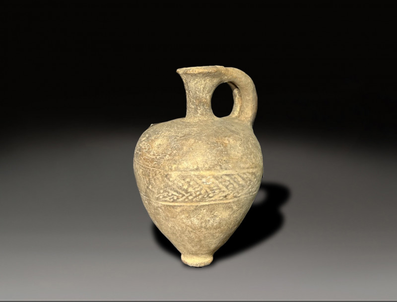 Ceramic peri form oil jug kell yahodiya black slip decorated middle bronze age 2...