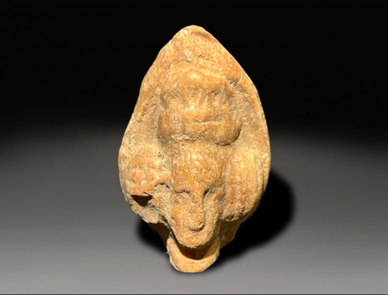 ceramic head of a female wearing a head dress, hellenistic ca 300 - 100 BC
Heig...