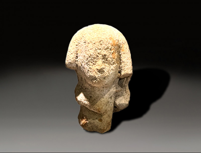ceramic phoenician head of astarte wearing the egyptian wig ca 800 BC
Height: 5...