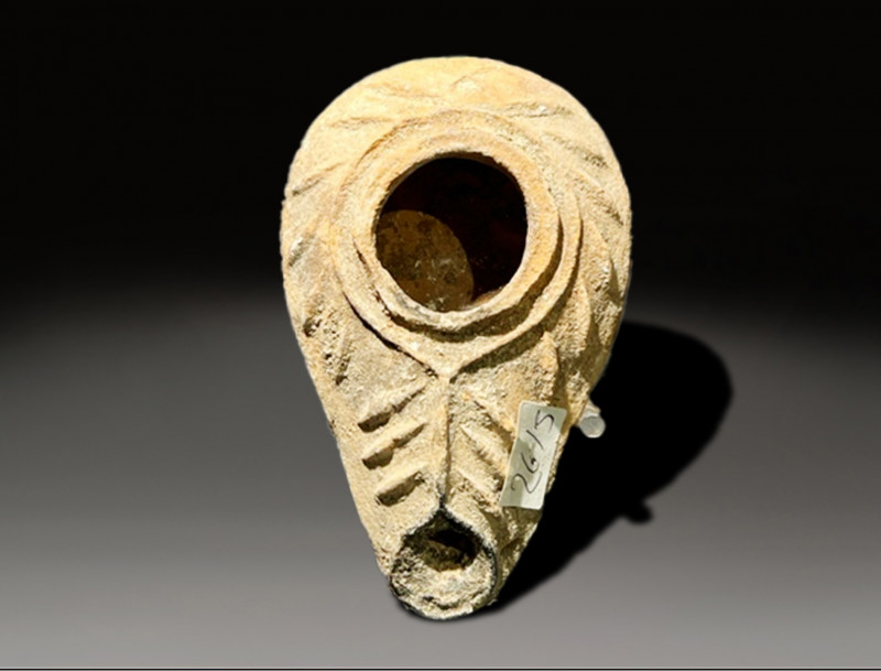 ceramic byzantine oil lamp, with rich decorations circa 400 - 600 AD
Height: 10...