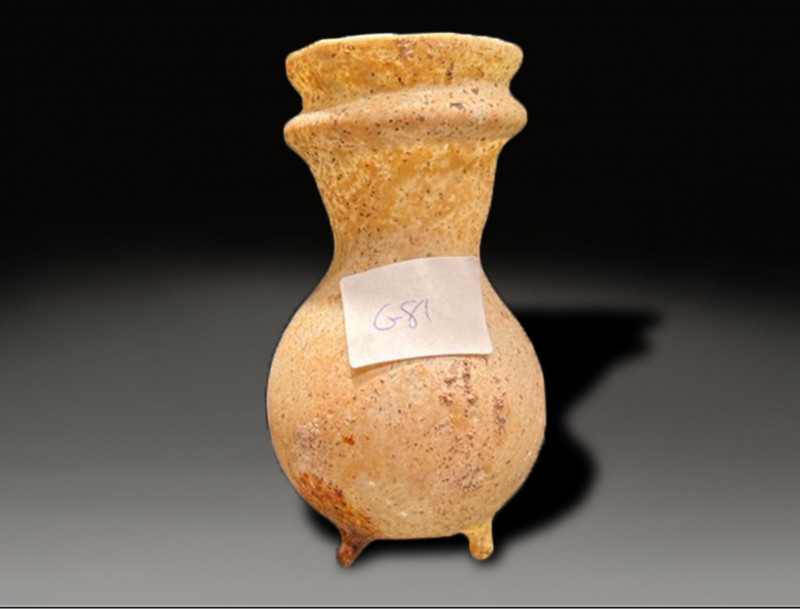 glass perfume jar standing on three legs, roman period circa 200 - 400 AD
Heigh...