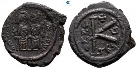 Maurice Tiberius with Constantina AD 590-593. Thessalonica. Half Follis or 20 Nummi Æ