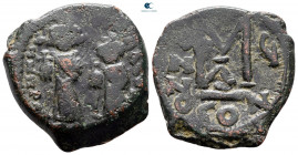 Heraclius with Heraclius Constantine AD 610-641. Constantinople. Follis or 40 Nummi Æ