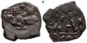 Heraclius with Heraclius Constantine AD 610-641. Constantinople. 3/4 Follis Æ